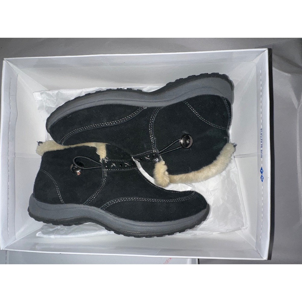 Easy Spirit Esserra Black Suede Faux Fur Lined Ankle Boots Womens 7.5 M